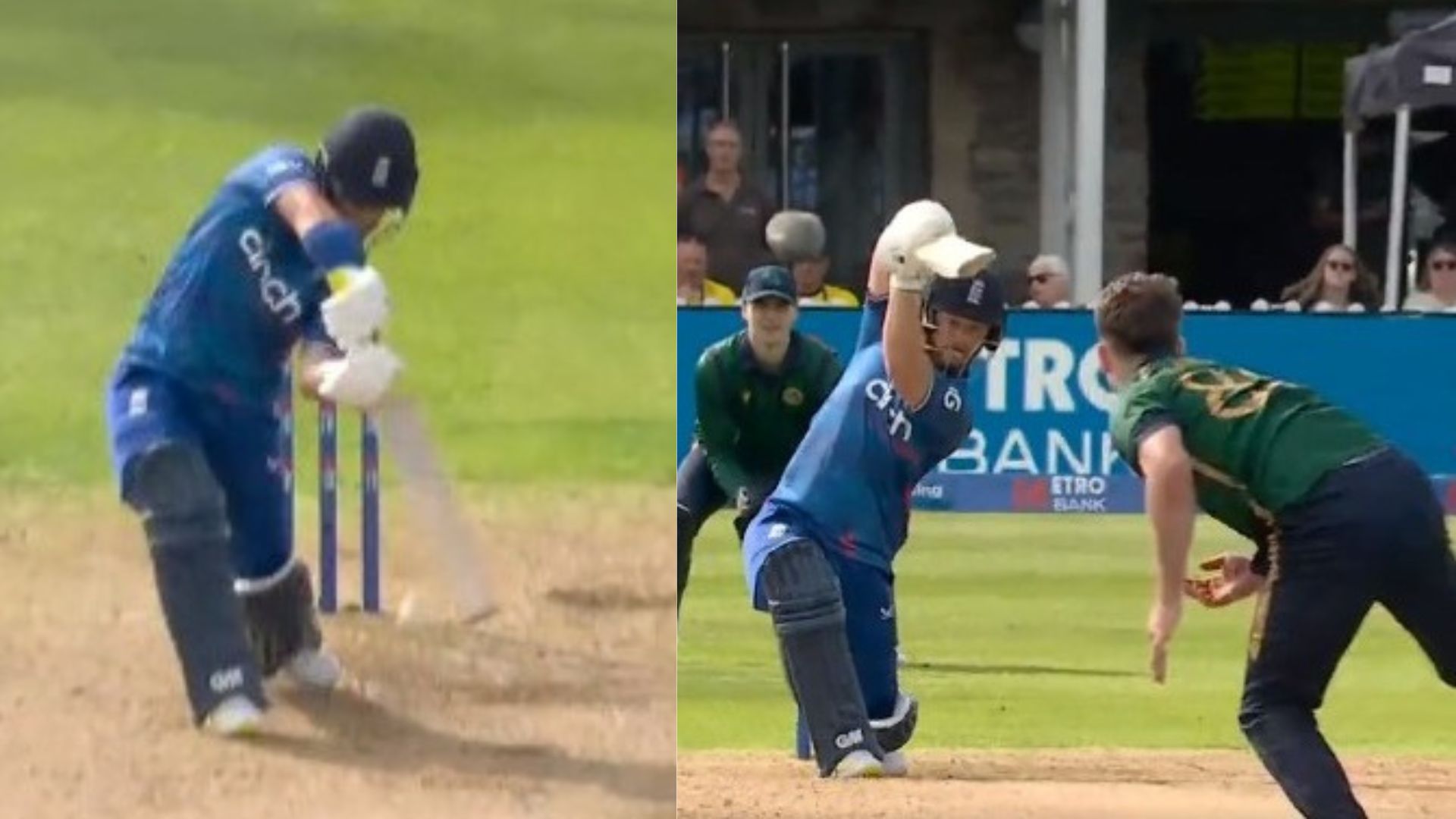 Ben Duckett check-drives Curtis Campher for a boundary