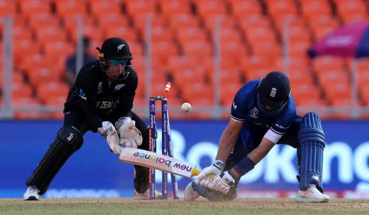 Joe Root yorked himself while attempting a reverse sweep off Glenn Phillips.