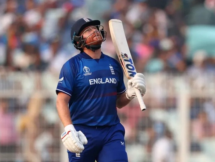 Half-centurion Jonny Bairstow drills a drive straight to cover