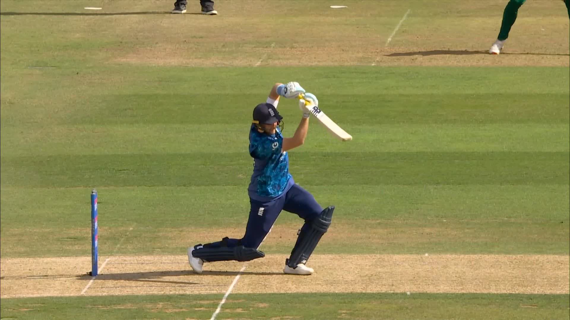 Joe Root holds his pose after executing the cover drive to perfection.