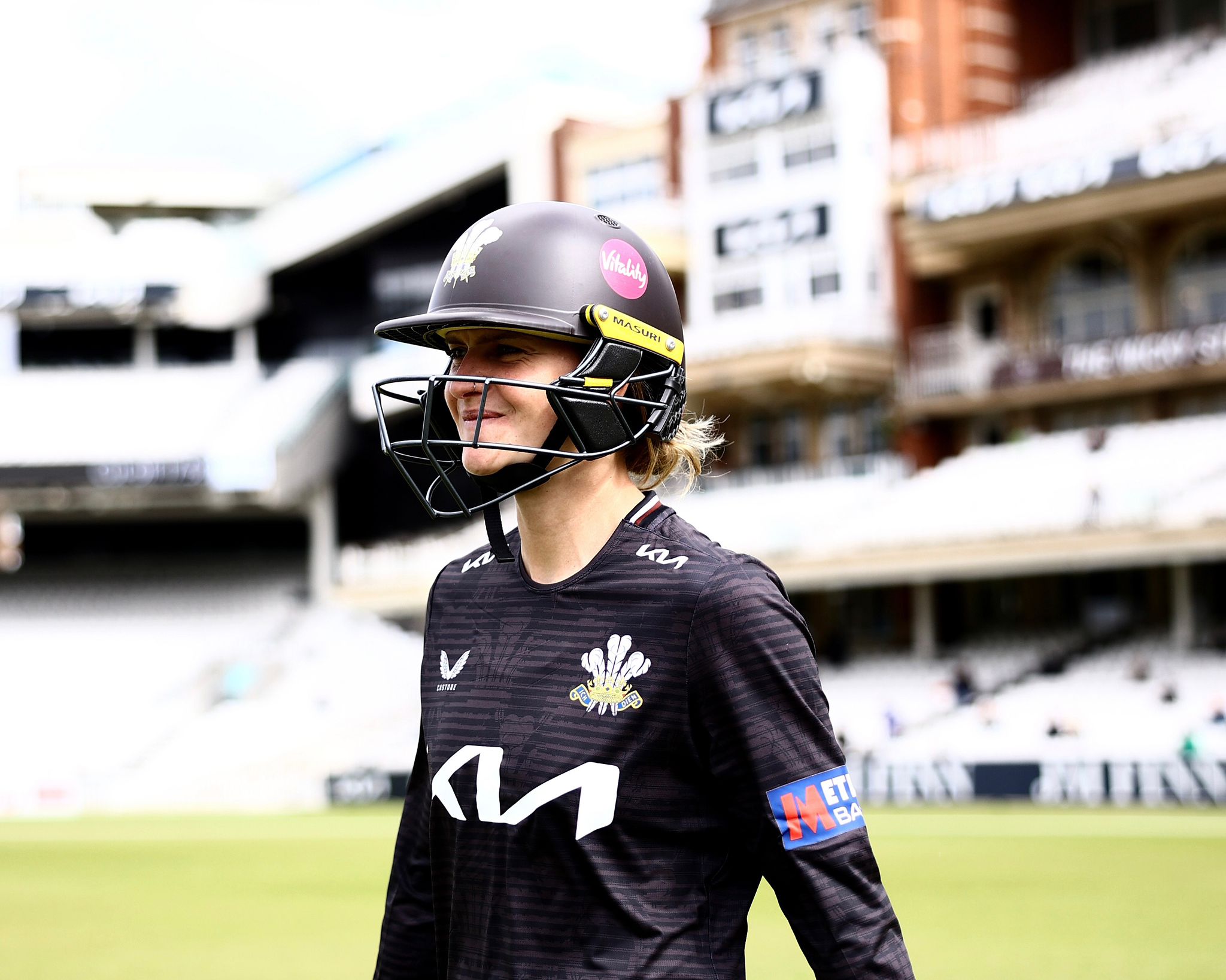 Paige Scholfield walks out to bat against Yorkshire